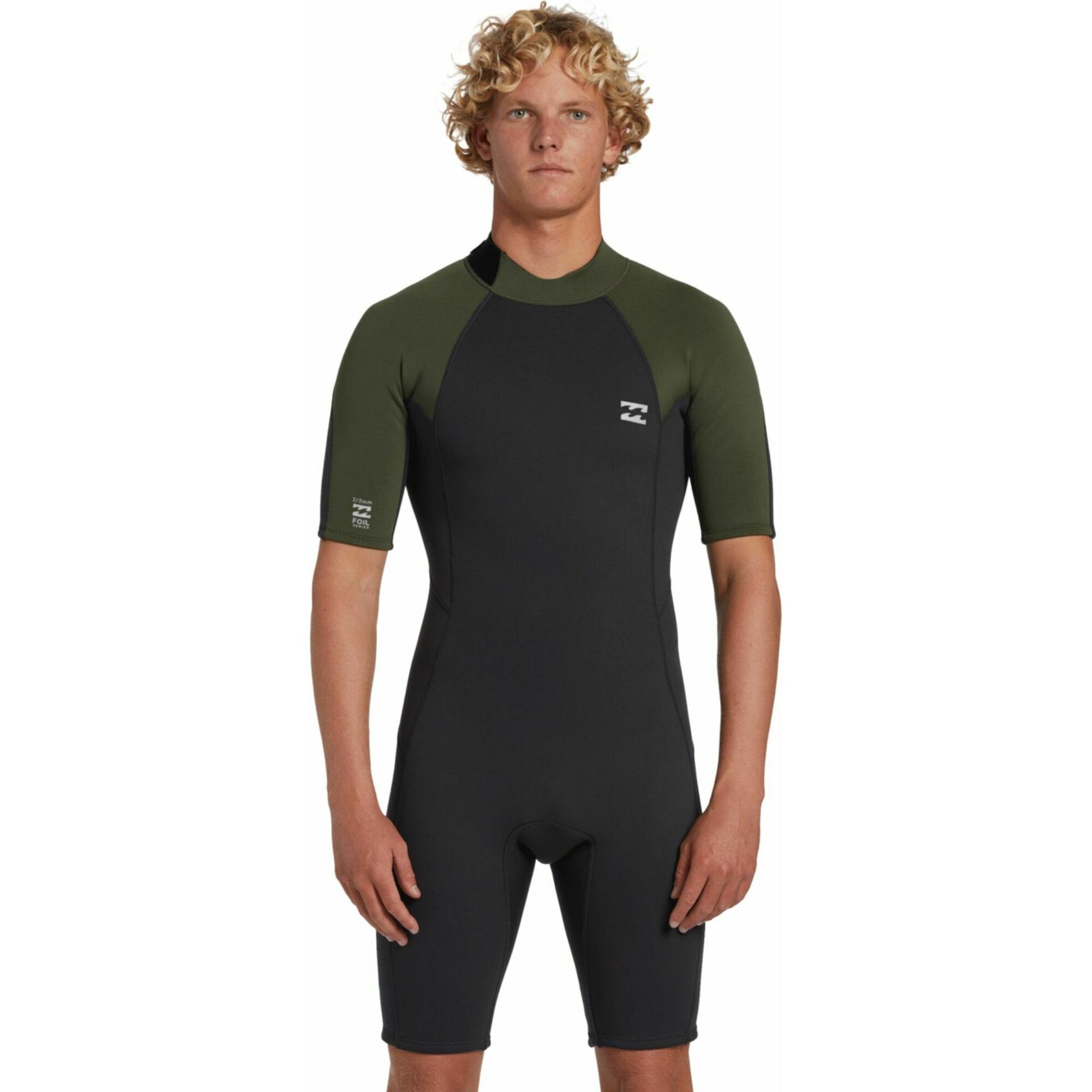 2024 Billabong Mens Foil 2mm Back Zip Shorty Wetsuit ABYW500122 Moss Wetsuits Wetsuit Outlet